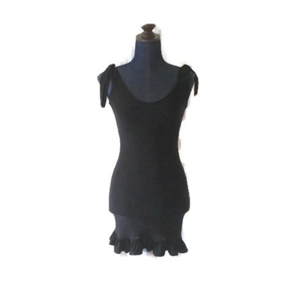 Nasty Gal Ruffle Mini Dress Black Slinky Ties New - Picture 1 of 16